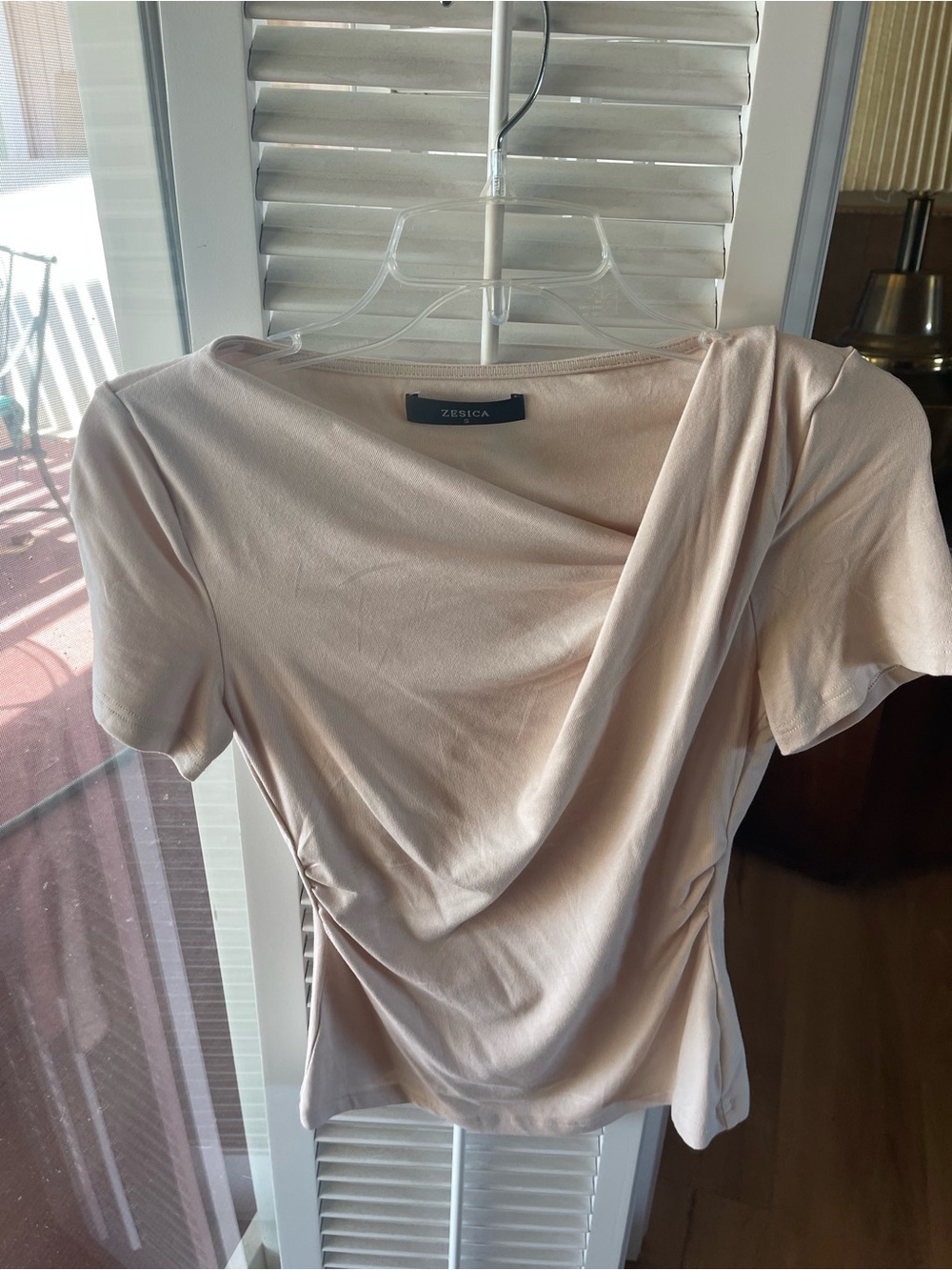 Women's Draped Short-Sleeve Top in Beige